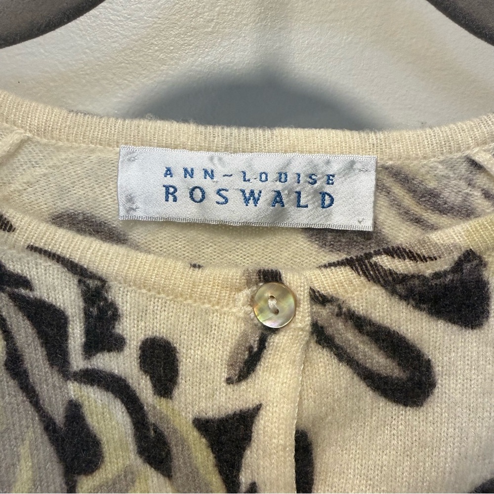 Vintage Ann-Louise Roswald 100% Cashmere Floral Cardigan Sweater Size L - Picture 5 of 6